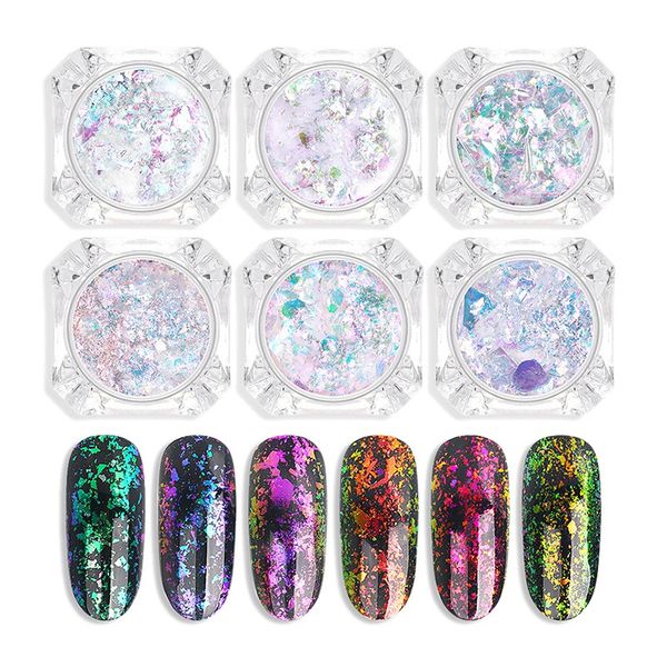 

holographic powder confetti chameleon cloud paillette irregular nail art glitter sequins flakies 12 colors, Silver;gold