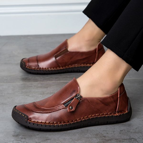 

new big size 38-48 men casual shoes loafers spring and autumn mens moccasins shoes genuine leather men's flats, Black