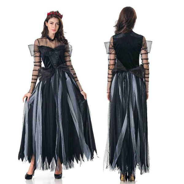 

scary costume ghost bride halloween costume lace women soft dress vampire witch cosplay carnival, Black;red