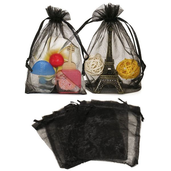 100pcs black organza 7x9 9x12 10x15 13x18cm organza bags jewelry packaging bags wedding party decor drawable gift pouches