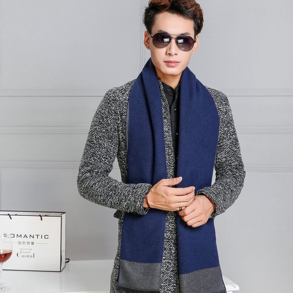 

формальное бизнес длинный шарф мужская теплая зима кашемира шарфа mens колледж bib шарфы флис soft рождественский подарок для мужчин wrap, Black;gray