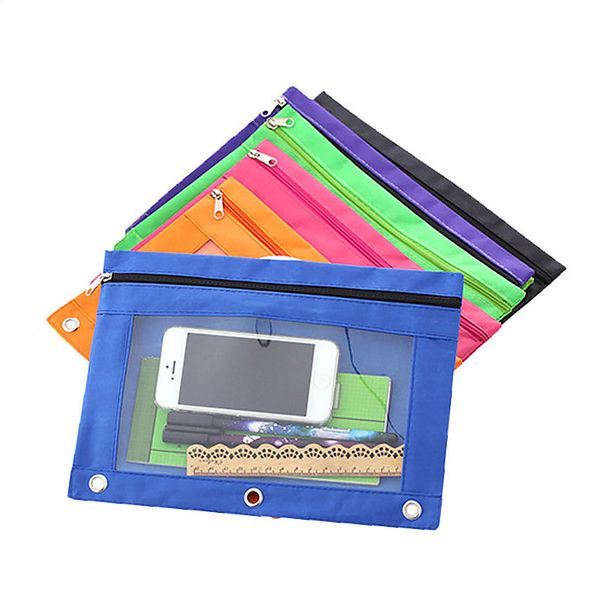 

sell binder pencil pouch 3 ring rivet enforced hole school pen case deskstorage bag