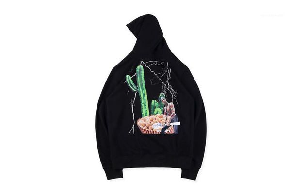 

cactus and letter printed casual loose long sleeved hooded pullover sweatshirts mens fashion hoodies travis scott mens designer hoodies, Black