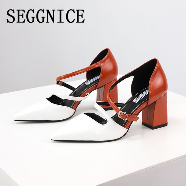 

2020 high heel pumps spring women shoes pointed toe fashion black white shoes square heels leather pumps sandals