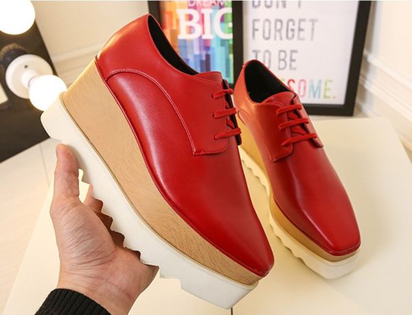 

new stella shoes women genuine leather women fashion platform wedge platform oxfords sneakers size 33-41, Black