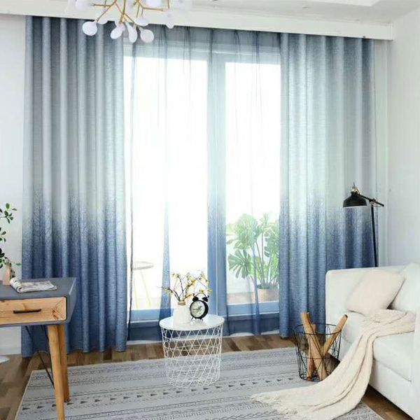 

new nordic simple shading print blue tree curtains for living dining room bedroom