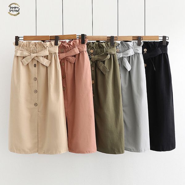 

summer 2019 pagerbag skirt woman single breasted high waist skirt korean fashion bottoms front cut streetwear faldas saia, Black