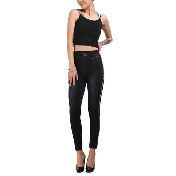 

2019 stretch pants side dot jeans leggings women high waist full length pants pantalones leggins mujer new ladies legins, Black