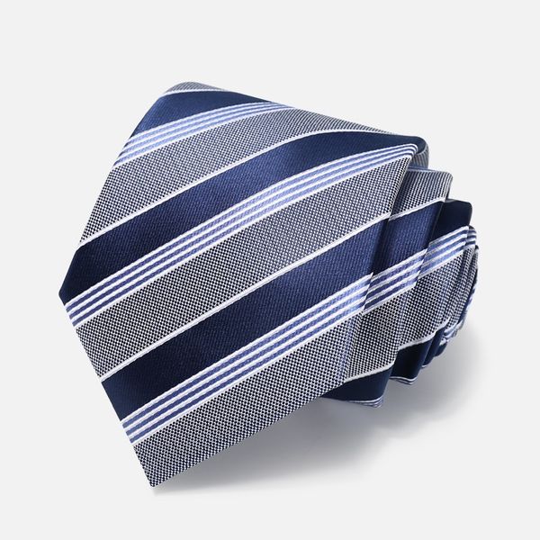 

2020 new fashion dark blue wide striped gray 8cm ties for men necktie business formal suit with gift box, Black;blue