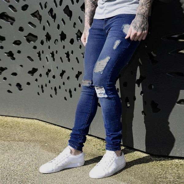 

Mens Super Skinny Stretch Denim Biker skinny jeans men Destroyed Taped Slim Fit Pants 2018 #30