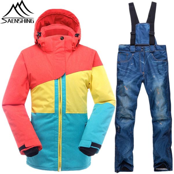

saenshing women ski suits waterproof ski jacket+snowboard pant thick thermal snowboarding suits outdoor skiing snow jacket sets