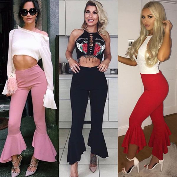 

2018 arrival fashion womens casual ruffles pant summer beach wide palazzo slim baggy retro size s-xl, Black;white