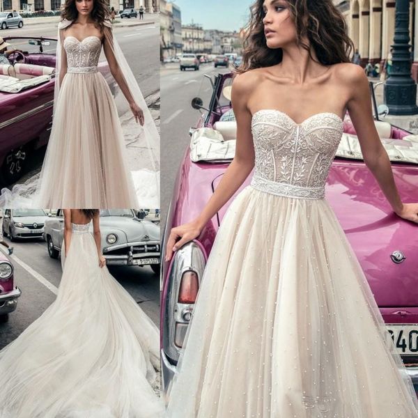 2020 Nuovo Julie Vino Pieno In Rilievo Plus Size Abito Da Sposa Spiaggia Backless Scollo A Cuore Vestido De Novia Pizzo Corsetto Abiti Da Sposa 1641