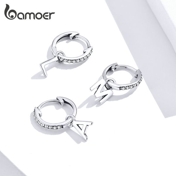 

bamoer 1 piece 925 sterling silver alphabet letter dangle earrings for women wedding statement jewelry brincos 2020 new sce848