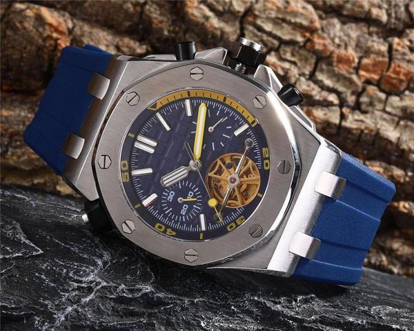 

rubber strap luxury mens designer sport watches sapphire multi -function automatic mechanical movement wristwatches sport man clock, Slivery;brown