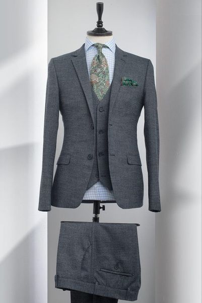Personalizar Designe Cinza Noivo Smoking Padrinhos Excelente Mens Wedding Dress Popular Homem Jaqueta Blazer 3 Piece Suit (Jacket + Pants + Vest + Tie) 2