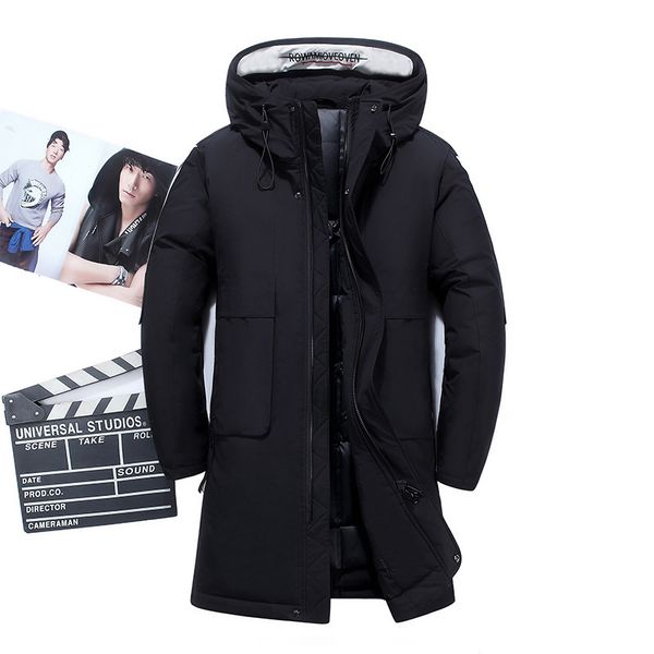 

warm long 90% down jacket men slim fit windproof thick warm men coat winter down jacket doudoune hiver homme, Black