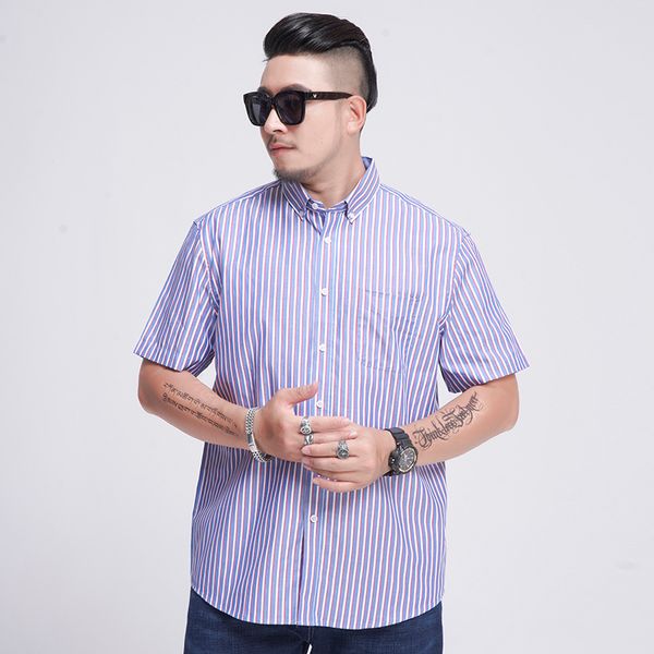 

100% cotton brand men's shirt large size summer new loose casual short sleeve business striped dress shirts male 6xl 7xl 8xl, White;black