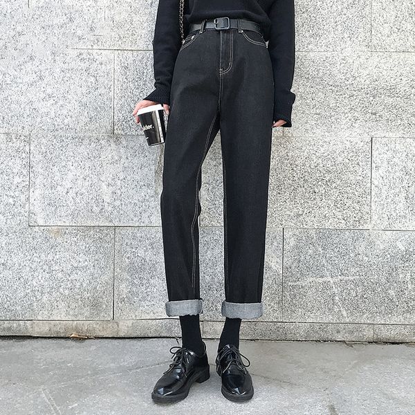 

black jeans women high waist denim pants full length straight trousers mom boyfriend jeans womens clothing plus size 2020 spring, Blue