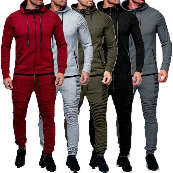 

men gym tracksuit jogging bottom sport sweat suit hoodie trousers pants set, Black;blue