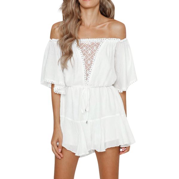 

rompers womens jumpsuit lace long pants women's casual corset lace strapless collar one-piece shorts d300503, Black;white