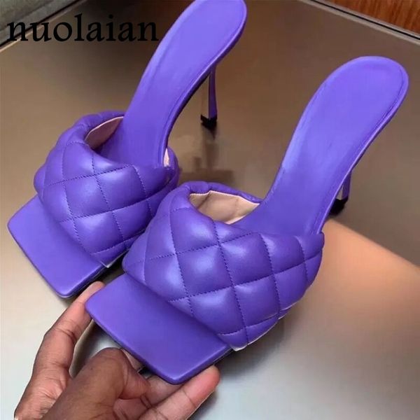 

сандалии лета высокие каблуки тапочка женщина кожа площади peep toe 9см женские сандалии lady party слип-on сандал чистка насосы y200702, Black