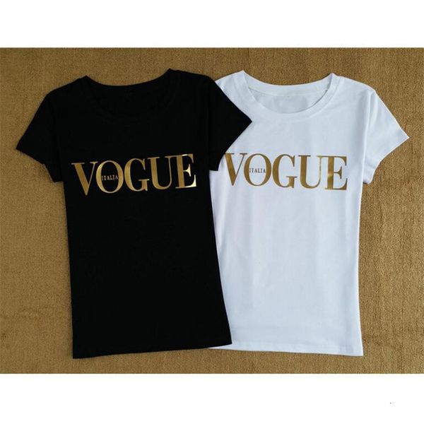 

designer shirt womens clothing gold color vogue print tshirt summer tee shirt femme cotton t shirt women harajuku camiseta mujer, White