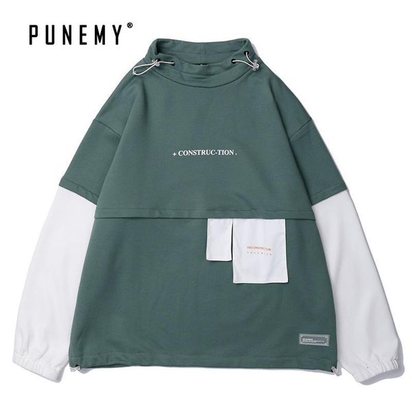 

men hoodies hoody harajuku japanese streetwear vintage patchwork hip hop oversize cotton hooded pullovers hoody for man's hoodie, Black