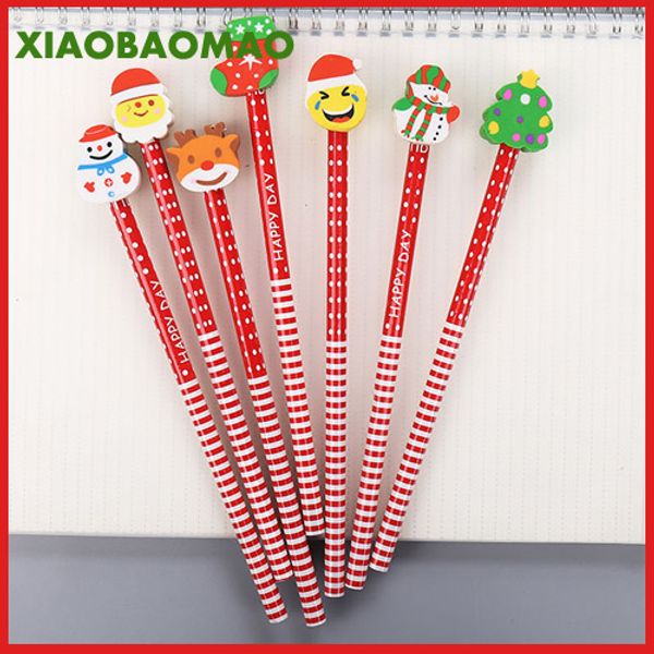 

new arrival cute 5pcs/lot kawaii christmas hb wood pencil with detachable eraser kids gift pens school stationery
