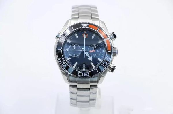 

2019 3Styles 44MM Masculine Mens Quarz Chronograph Silver Diver Wristwatches Famous Brand Ceramic Bezel Butterfly Buckle free shipping