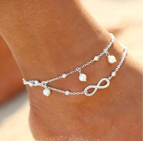 Anklet vintage moda yaz plajı halhal bilezik sonsuzluk ayak takı inci boncuk zinciri ayak zinciri kadınlar için ayak zinciri
