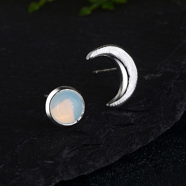 

brushed moon ear stud non-symmetrical moonstone earrings ear rings, Golden;silver