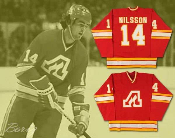 

atlanta flames jerseys 14 kent nilsson 30 daniel bouchard red 100% stitching custom hockey jerseys, Black;red