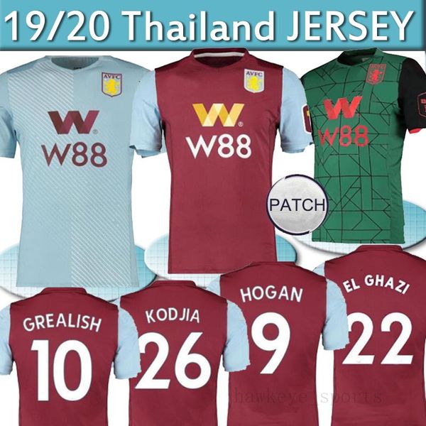 

thailand aston villa soccer jersey 2019 2020 wesley grealish ghazi football shirt mcginn targett men kids kit uniforms, Black;yellow