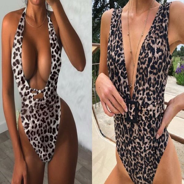 

sport high waist bikinis set one piece printed tie leopard print tie rhinestone belt irregular youfine swimwear belt buckle wear