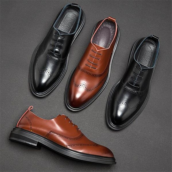 

handmade genuine leather business shoes for man formal dress shoes men classic pointed toe oxfords male retro bullock, Black