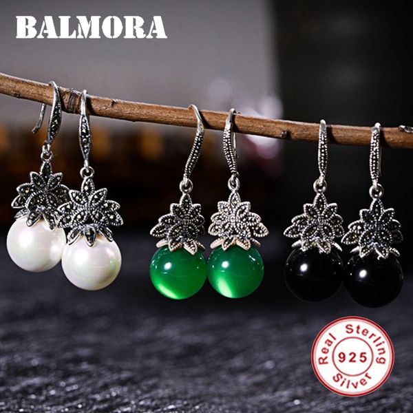 

balmora 1 pair 925 sterling silver carnelian flower drop earrings for women lover earrings fashion jewelry brincos jwe09