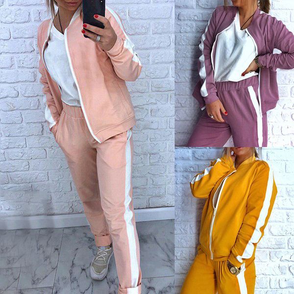 

women's tracksuit patchwork zipper sport suit ladise casual outwear fashion 2019 autumn running jogging set women sport clothing, Black;blue