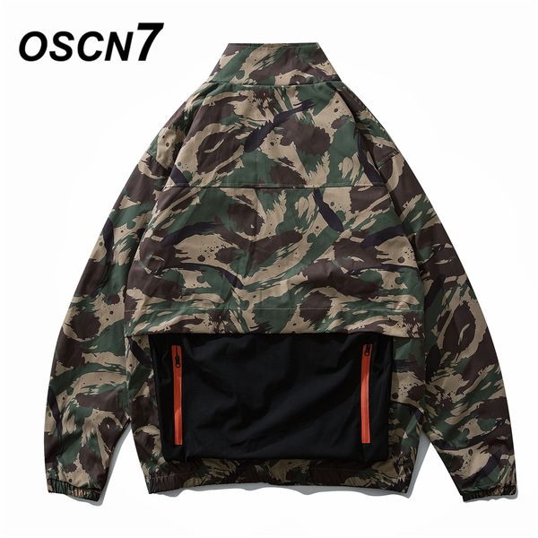 

oscn7 hip hop contrast color hooded jackets men 2019 new streetwear loose casual women windbreaker jackets bomber coat 9126, Black;brown