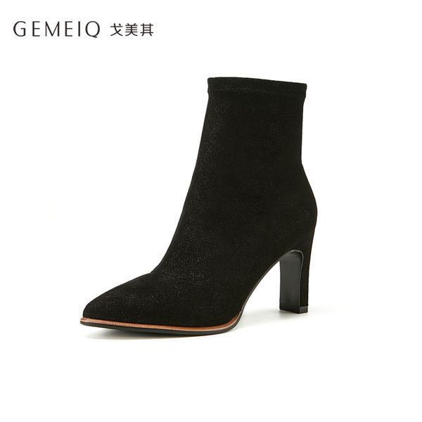 

gemeiq 2019 winter new products black short roller elastic women's boots high heel fashion women's boots