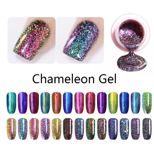 

7 pcs/lot chameleon series uv gel polish soak off long lasting color coat painting gel nails uv gel polish varnish lacquer 5ml, Red;pink