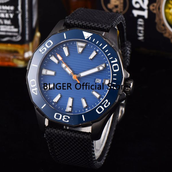 

sapphire glass 45mm blue sterile dial men's watch ceramic bezel black pvd coated polygon case luminous automatic movement, Slivery;brown