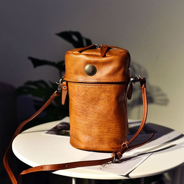 

retro bucket bag small bag soft leather messenger shoulder male personality female