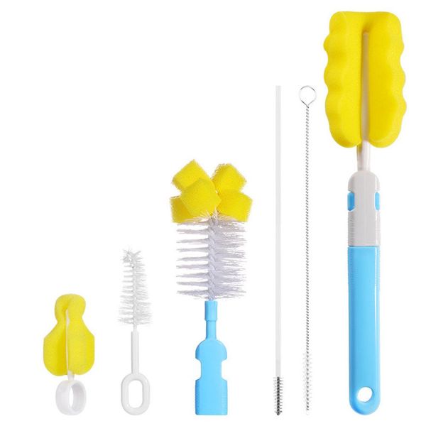 

6pcs/set Bottle Brush Sponge Brush Baby Feeding Bottle Cleaning Tools Kit Baby Bottle Cleaning Kit Sponge Brush (Random Color)