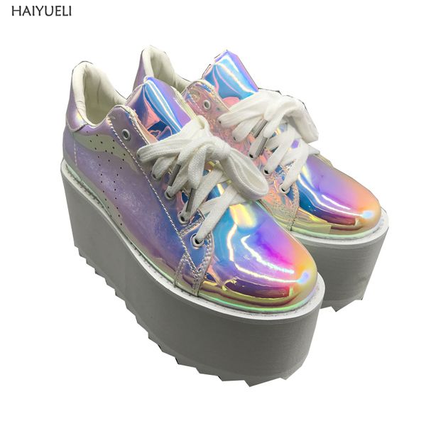 

women shoes autumn casual creepers platform shoes for women lace up platform wedge flats, Black