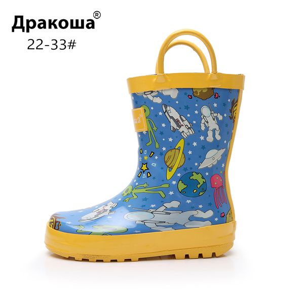

apakowa дети дождь сапоги для малышей маленьких мальчиков и девочек водонепроницаемый динозавр дождь обувь детские ботильоны радуги с ручкам, Black;grey
