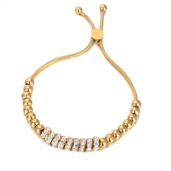 

beautiful beads and 9 zircon circle bracelet adjustable size stainless steel jewelry for women love gift, Golden;silver
