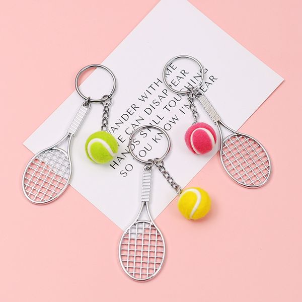 

2020 creative tennis ball imitated sports game cute keychain for women key chains ring car bag pendent accessories d419, Silver