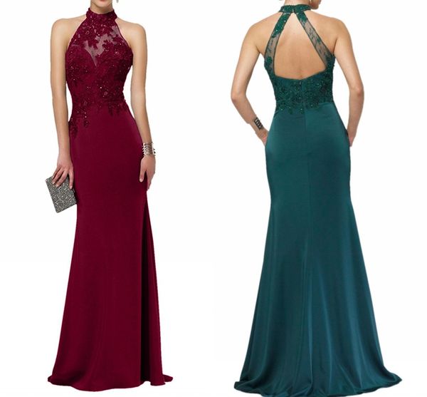 

new bridesmaid dresses formal evening dresses dark green elegance halter lace sleeveless backless fishtail prom dresses, Black;red