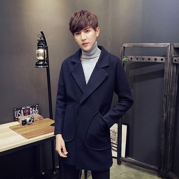 

men's wool & blends winter young man city coat thick woolen, Black